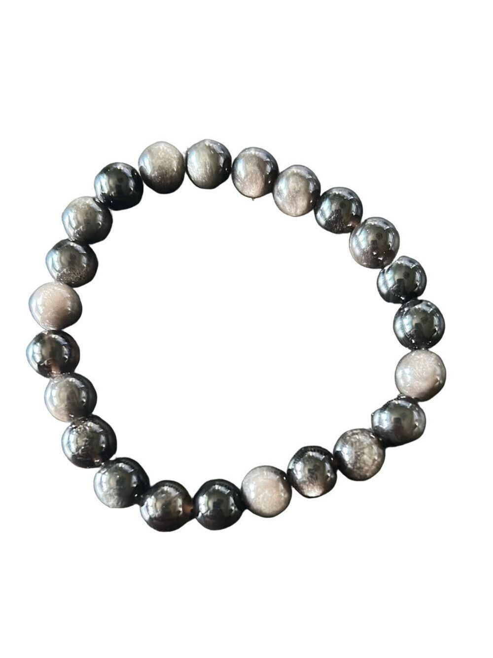 Silver Sheen Obsidian Bead Bracelet, Beaded Bracelet protection, inner strength